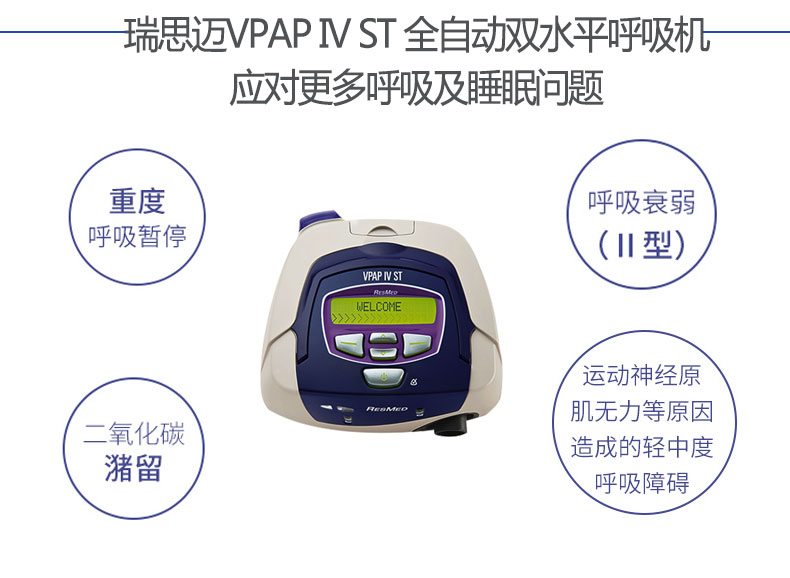 瑞思邁呼吸機VPAP IV ST 全自動雙水平 有效治療慢阻肺/肺心病/呼吸功能不全